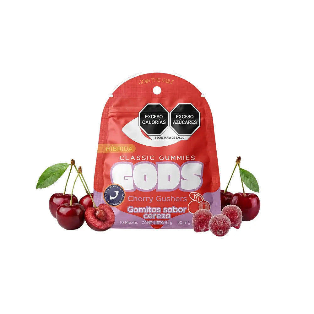 Gomitas Classic Gummies sabor Cherry Gushers, paquete de 10 piezas de 50 mg.