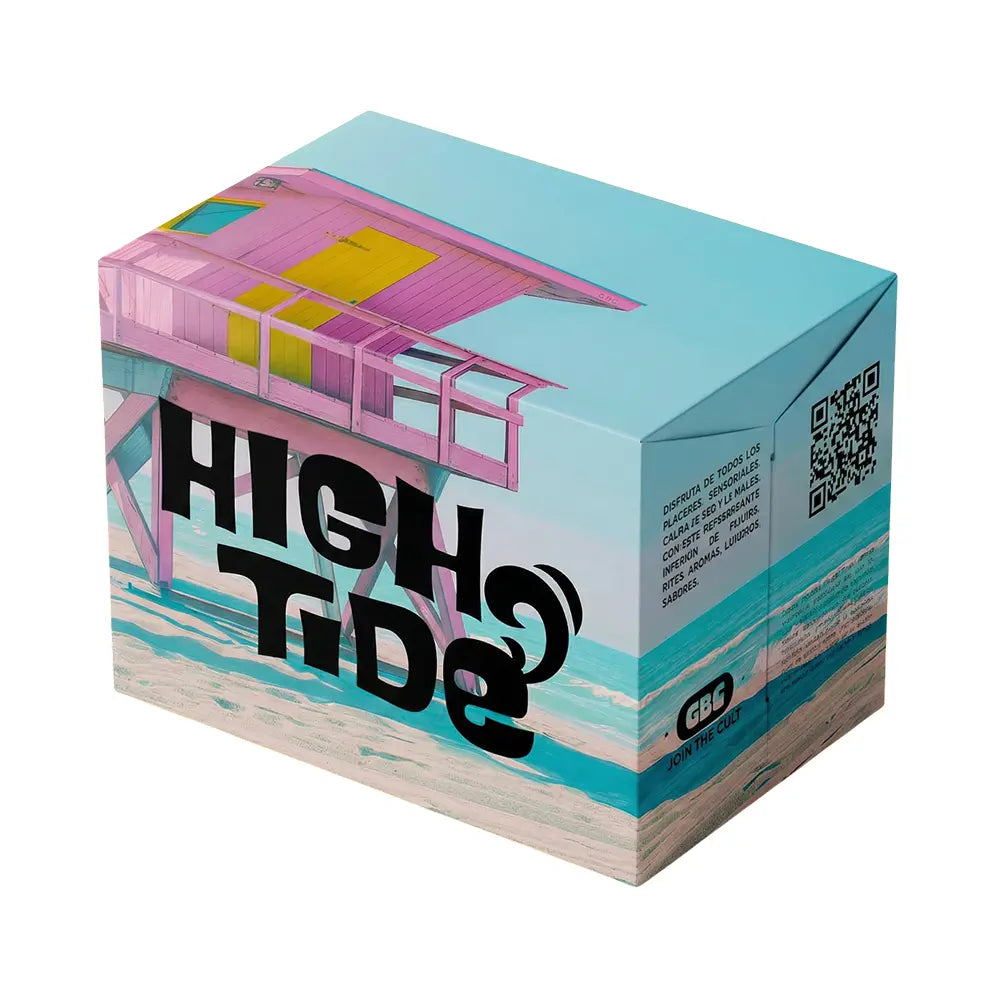 Caja de seis latas High Tide Social Tonic con sabores mixtos.