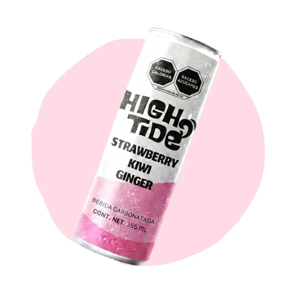 Bebida High Tide Social Tonic sabor fresa, kiwi y jengibre, lata de 355 ml.