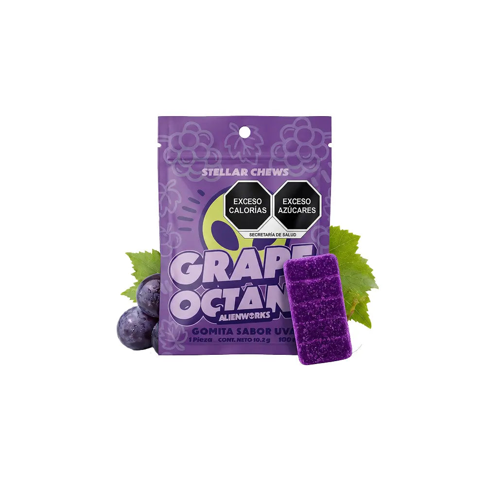 Gomitas Stellar Chews sabor Grape Octane, 1 pieza de 100 mg.