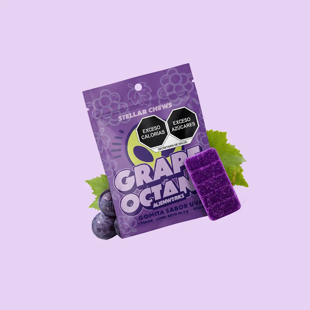 Gomitas Stellar Chews sabor Grape Octane, 1 pieza de 100 mg.