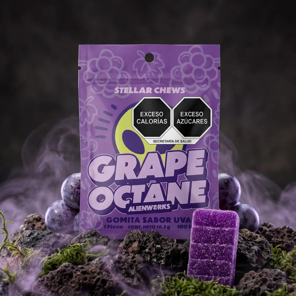 Gomitas Stellar Chews sabor Grape Octane, 1 pieza de 100 mg.