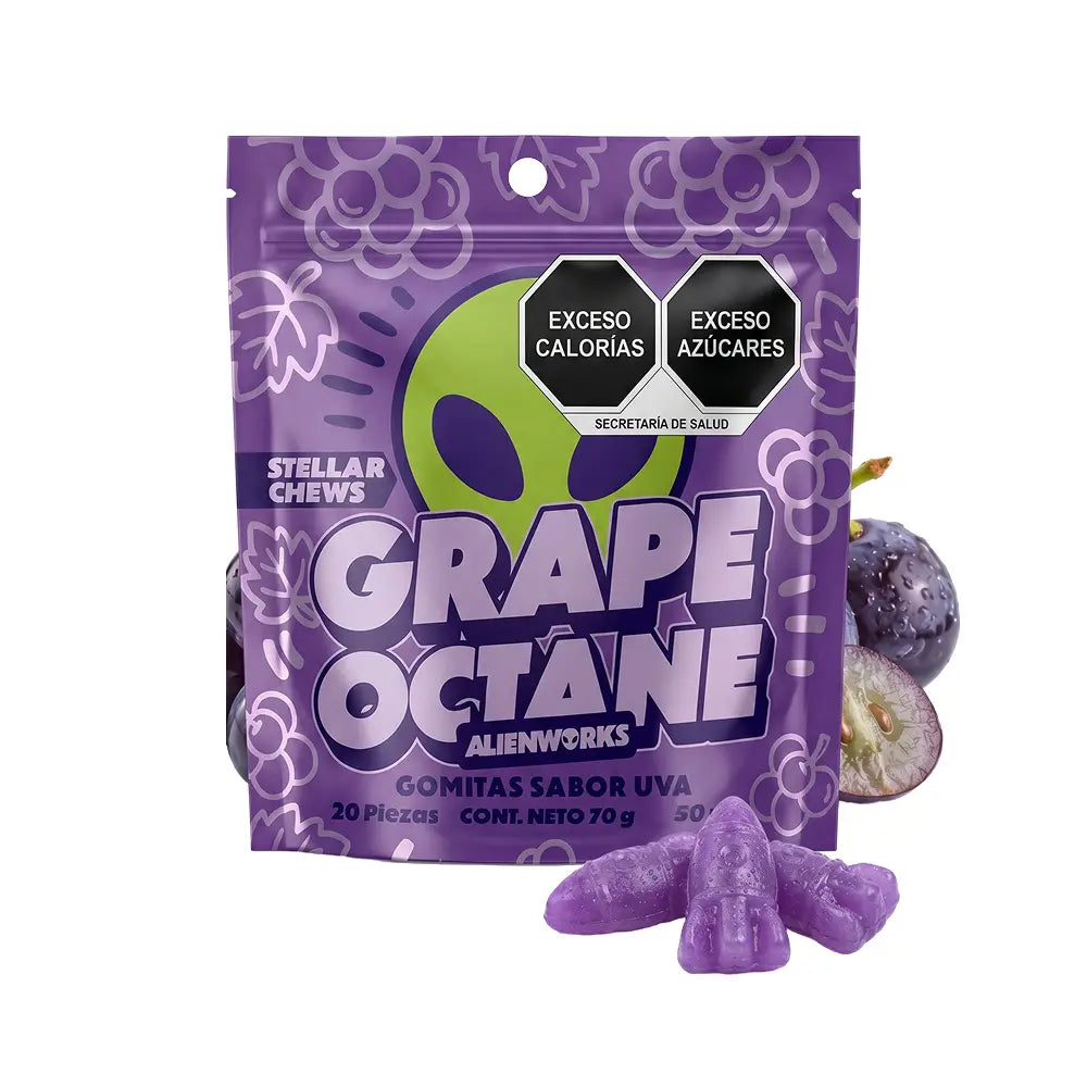 Gomitas Stellar Chews sabor Grape Octane, paquete de 20 piezas de 50 mg.