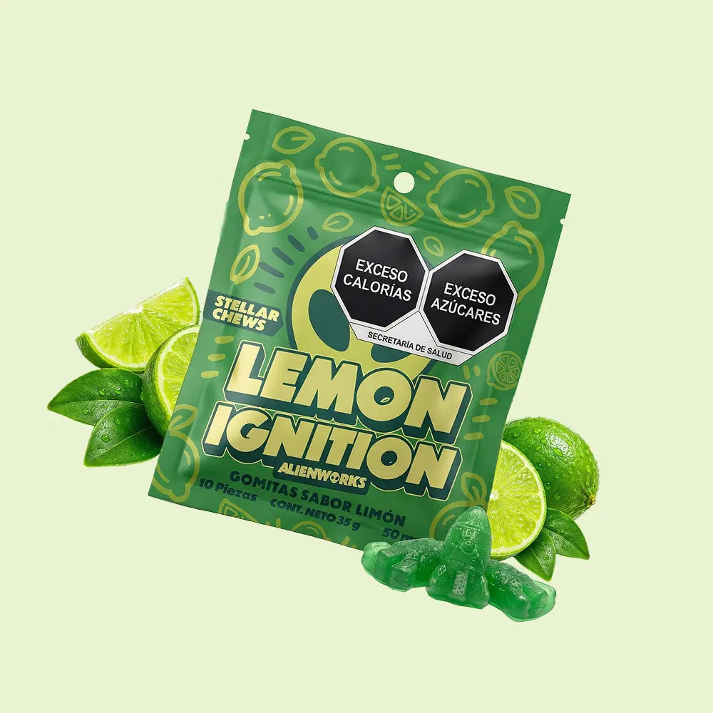 Gomitas Stellar Chews sabor Lemon Ignition, paquete de 10 piezas de 50 mg.
