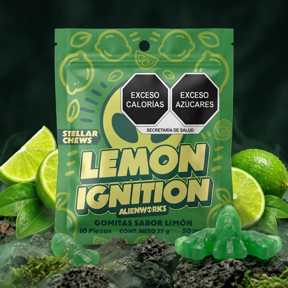 Gomitas Stellar Chews sabor Lemon Ignition, paquete de 10 piezas de 50 mg.