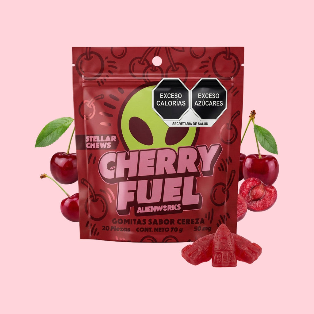 Stellar Chews Cherry Fuel, 20 piezas de 50 mg: empaque