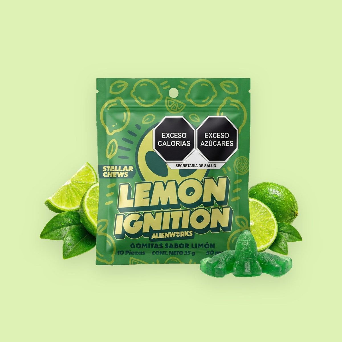 Stellar Chews Lemon Ignition, 10 piezas de 50 mg: empaque