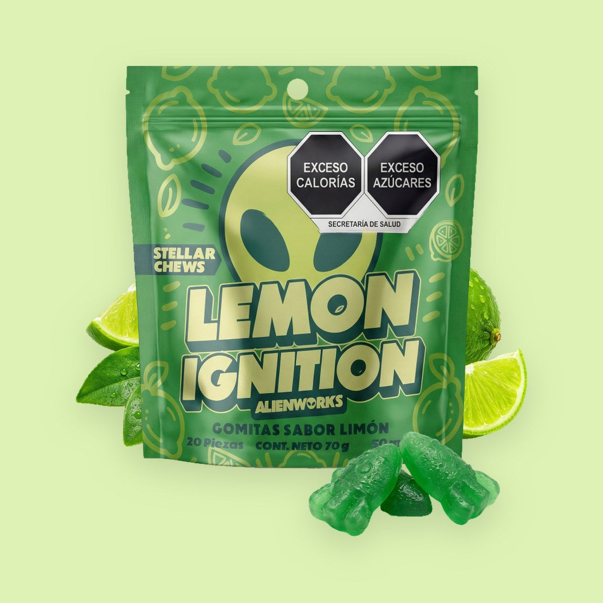 Stellar Chews Lemon Ignition, 20 piezas de 50 mg: empaque