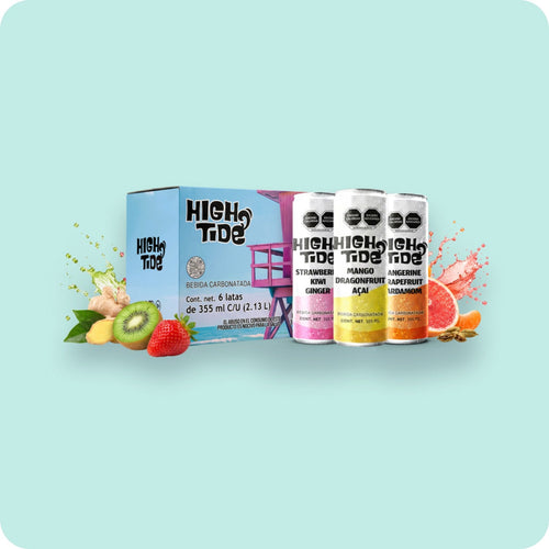High Tide Social Tonic Caja Mixta 3 sabores, 6 latas de 355 ml: empaque