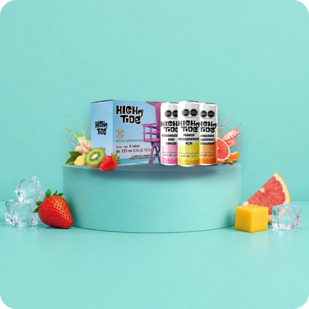 High Tide Social Tonic Caja Mixta 3 sabores, 6 latas de 355 ml: en escena