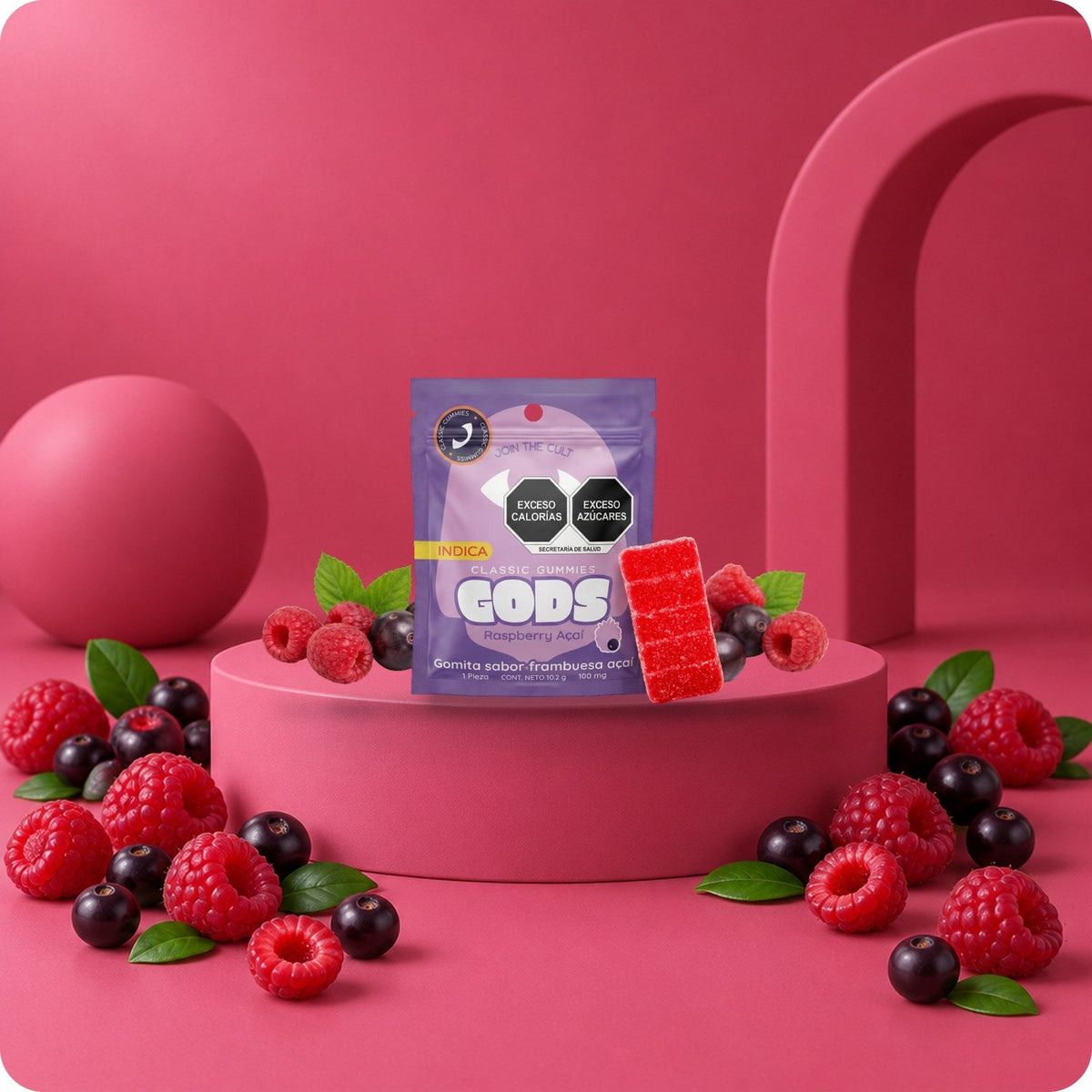 Classic Gummies Raspberry Acaí, 1 pieza de 100 mg: en escena