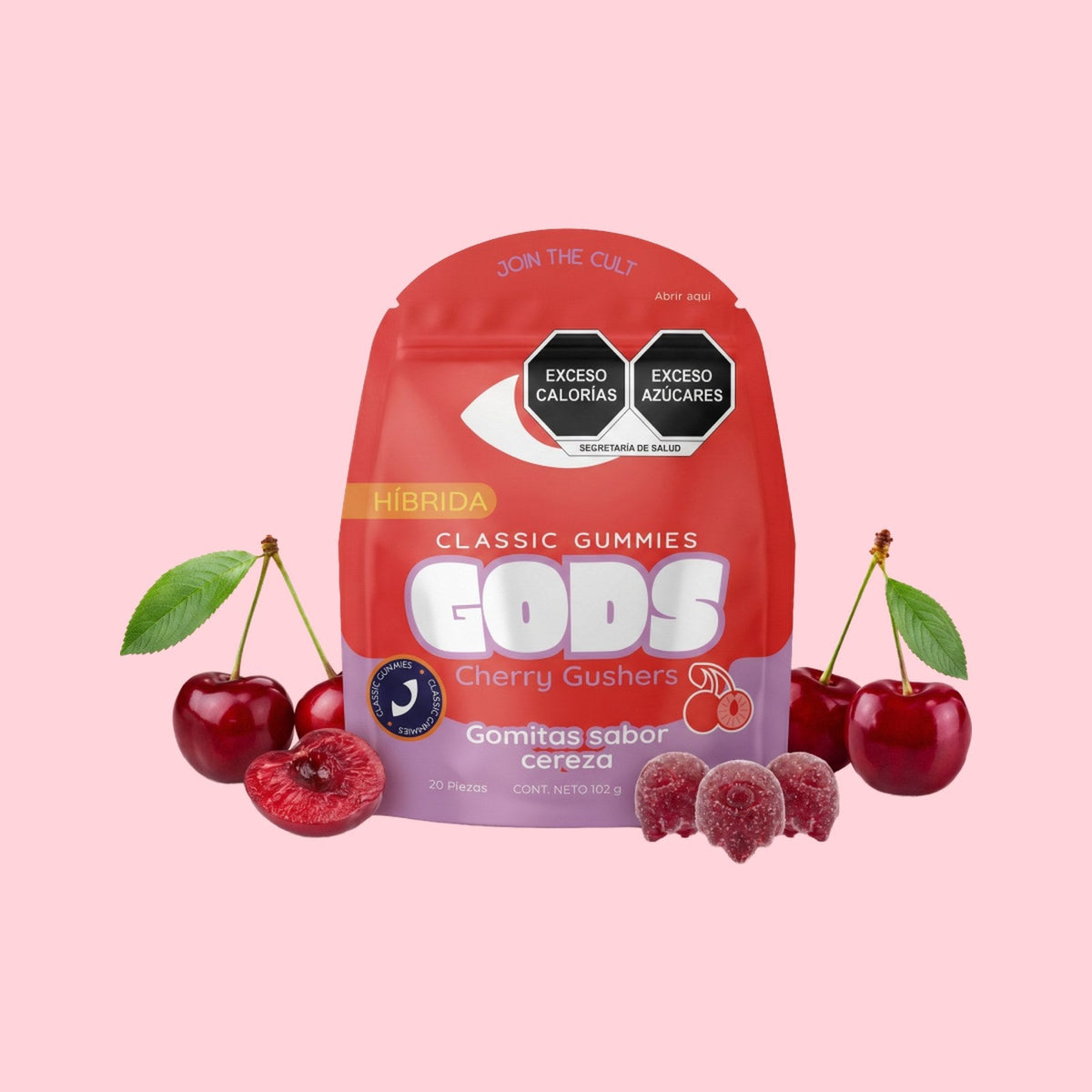 Classic Gummies Cherry Gushers, 20 piezas de 50 mg: empaque